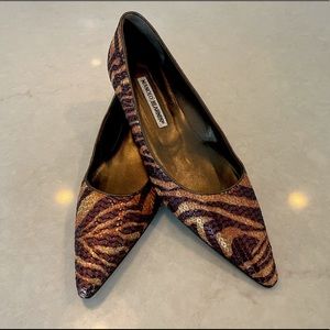 Manolo Blahnik Zebra Sequin Flats